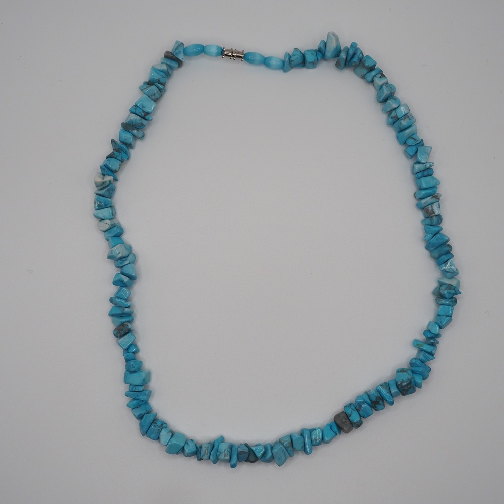 Artisan Dyed Howlite Stone Nugget Necklace Blue Chip Bead Choker Chunky Boho